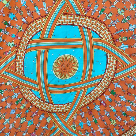 HERMES Donner La Main Carre 100% Silk Geometric Scarf 90cm Square Orange - Picture 8 of 15